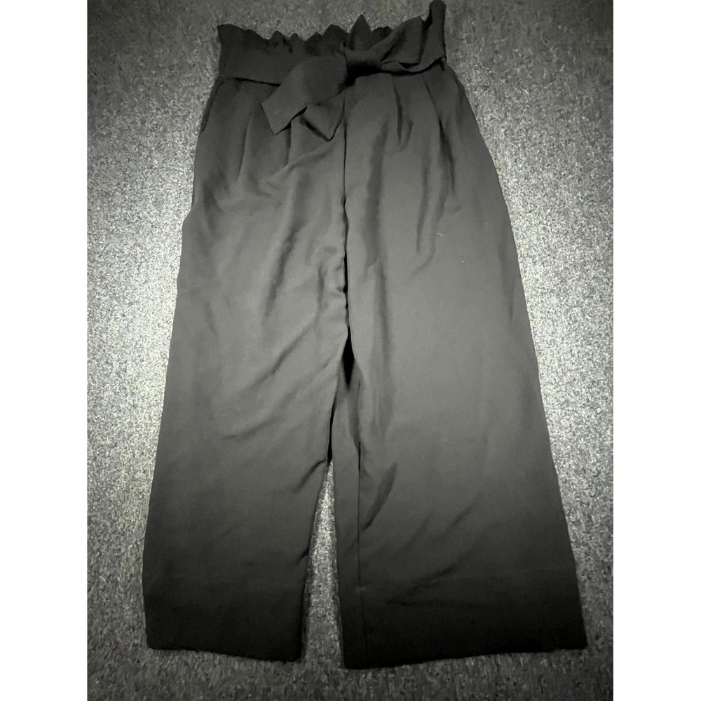 Madewell Tie Front Wide Leg Pants Womens Large Black Paperbag Waist High Rise